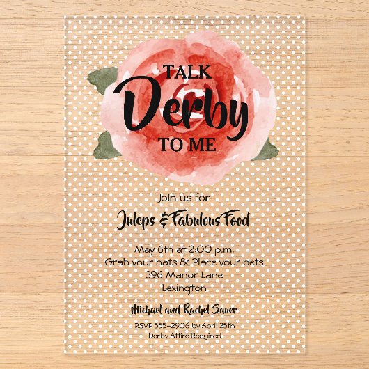 Red Rose Derby Party Acryl Uitnodigingen (Voorkant)