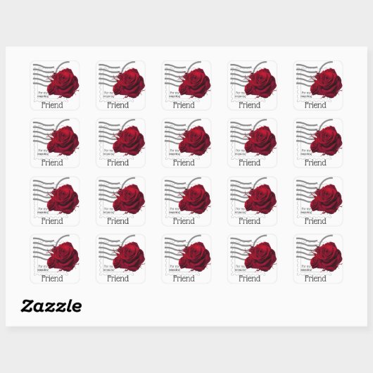 Red Rose design Square Sticker (Vel)