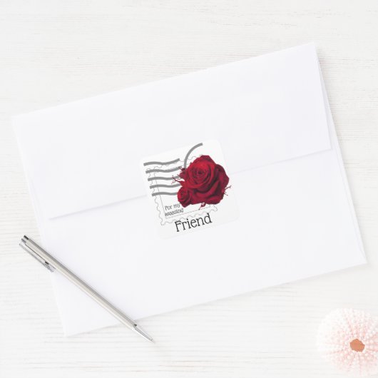 Red Rose design Square Sticker (Envelop)