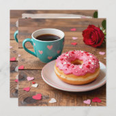 Red Rose, Donut and Coffee | Valentine's Day Feestdagenkaart (Voorkant / Achterkant)