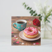 Red Rose, Donut and Coffee | Valentine's Day Feestdagenkaart (Staand voorkant)