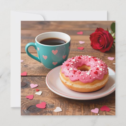 Red Rose, Donut and Coffee | Valentine's Day Feestdagenkaart (Voorkant)