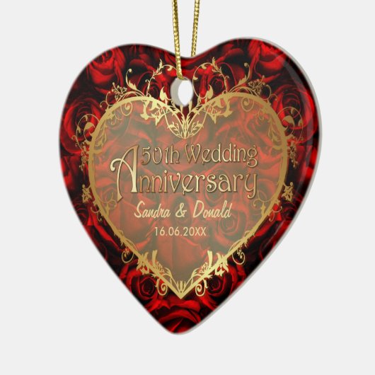 Red Rose Elegance - 50ste Jubileum Keramisch Ornament (Links)