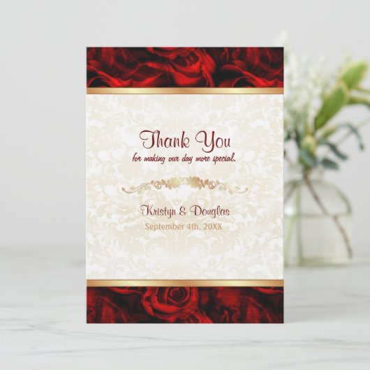 Red Rose Elegance - Dank u Bedankkaart (Staand voorkant)