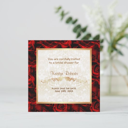 Red Rose Elegance - Douche Save The Date (Staand voorkant)