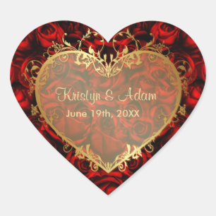 Red Rose Elegance - Gouden Hart Sticker