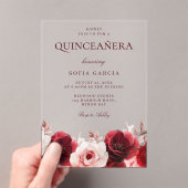 Red Rose Elegance: Prachtig Quinceanera-feest Acryl Uitnodigingen (Insitu (Draagbaar))