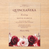 Red Rose Elegance: Prachtig Quinceanera-feest Acryl Uitnodigingen (Voorkant)