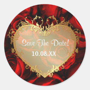 Red Rose Elegance - Save the Date Round Ronde Sticker