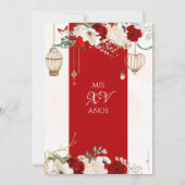 Red Rose Elegant Botanical Butterfly Quinceañera Kaart (Achterkant)