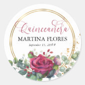 Red Rose Elegant Calligraphy Quinceanera Ronde Sticker (Voorkant)