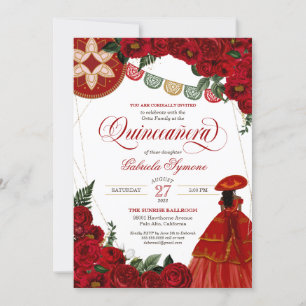 Red Rose Elegant Charra/Mariachi Dress Quinceañera Kaart
