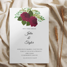 Red Rose Elegant Floral Invite Kaart