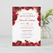 Red Rose Elegant Floral Quinceanera Kaart (Staand voorkant)