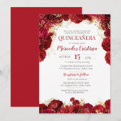 Red Rose Elegant Floral Quinceanera Kaart (Voorkant / Achterkant)