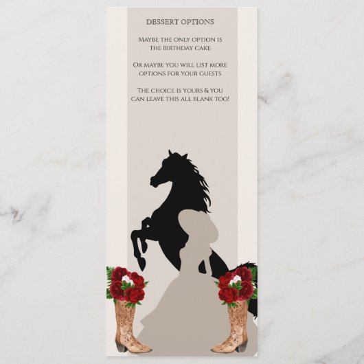 Red Rose Elegant Mariachi Charro Quinceanera Menu (Achterkant)