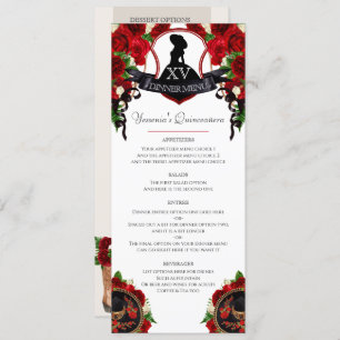 Red Rose Elegant Mariachi Charro Quinceanera Menu