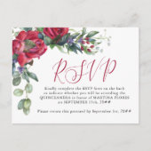 Red Rose Elegant Quinceanera, voorgericht RSVP Briefkaart (Voorkant)