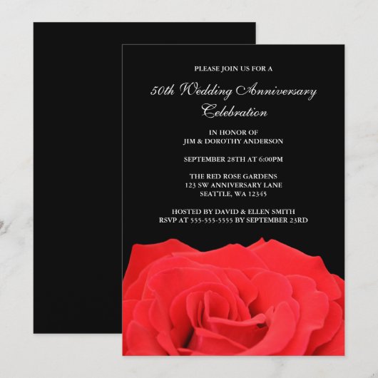 Red Rose en Black 50th Wedding Jubileum Kaart (Voorkant / Achterkant)