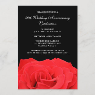 Red Rose en Black 50th Wedding Jubileum Kaart