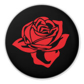 Red Rose en Black Ceramic Knob. Keramische Knop (Voorkant)