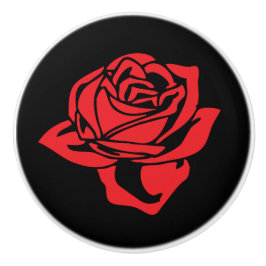 Red Rose en Black Ceramic Knob. Keramische Knop