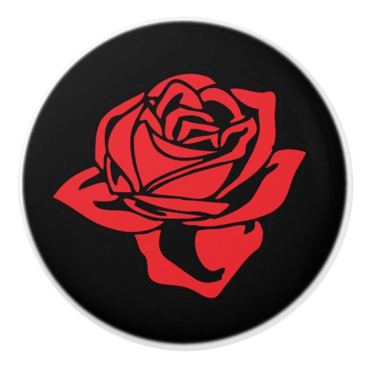 Red Rose en Black Ceramic Knob. Keramische Knop (Voorkant)