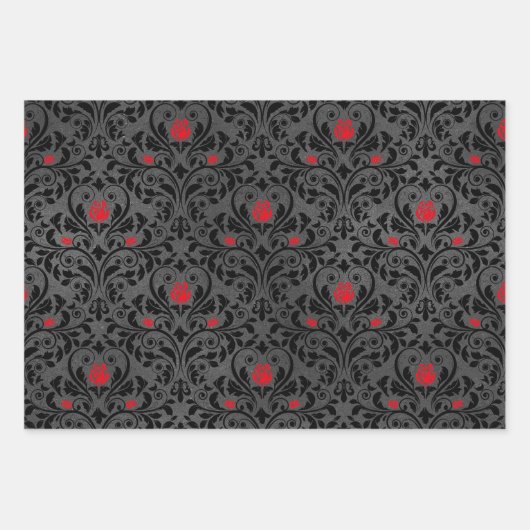 Red Rose en Black Damask Inpakpapier Vel (Voorkant 3)