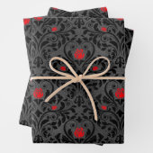 Red Rose en Black Damask Inpakpapier Vel (In situ)