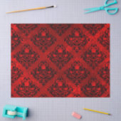 Red Rose en Black Damask op Red Tissuepapier (Craft)
