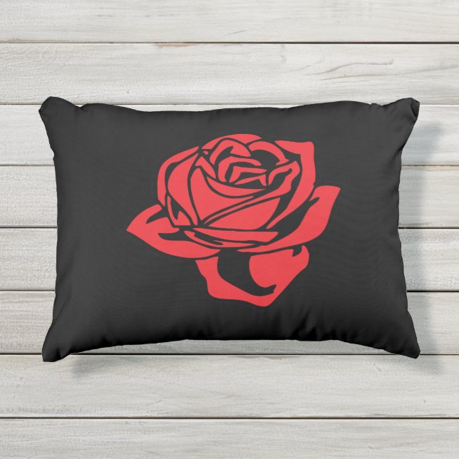 Red Rose en Black Pillow Buitenkussen (Voorkant)