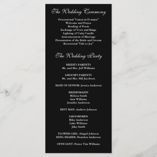 Red Rose en Black Wedding Programma Programmakaart (Achterkant)