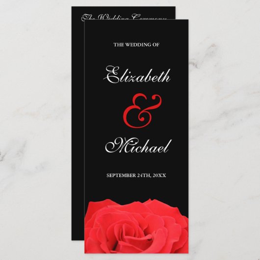 Red Rose en Black Wedding Programma Programmakaart (Voorkant / Achterkant)