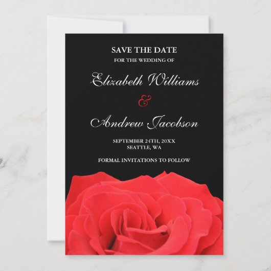 Red Rose en Black Wedding Save the Date (Voorkant)