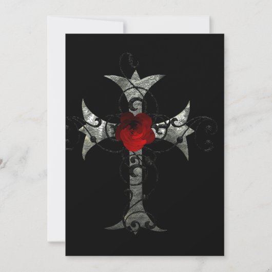 Red Rose en Cross Gothic Vrijgezellenfeest Kaart (Voorkant)