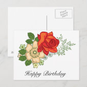 Red Rose en Daisies Birthday Greetings Briefkaart (Voorkant / Achterkant)