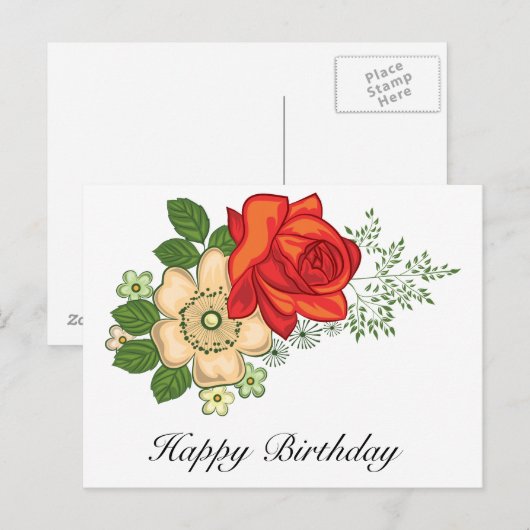 Red Rose en Daisies Birthday Greetings Briefkaart (Voorkant / Achterkant)
