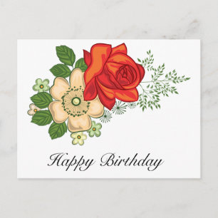 Red Rose en Daisies Birthday Greetings Briefkaart