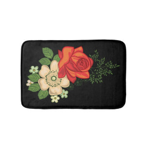 Red Rose en Daisies Black Achtergrond Badmat