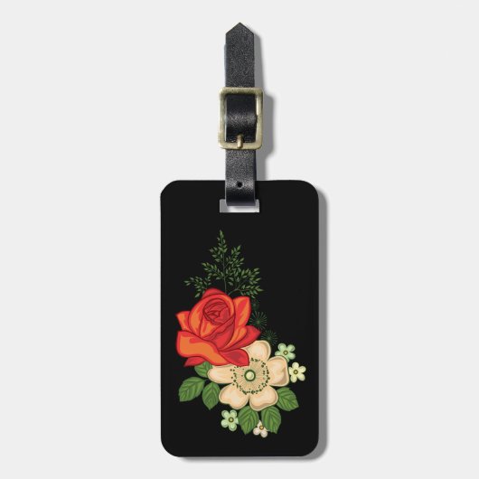 Red Rose en Daisies Black Achtergrond Bagagelabel (Voorkant verticaal)