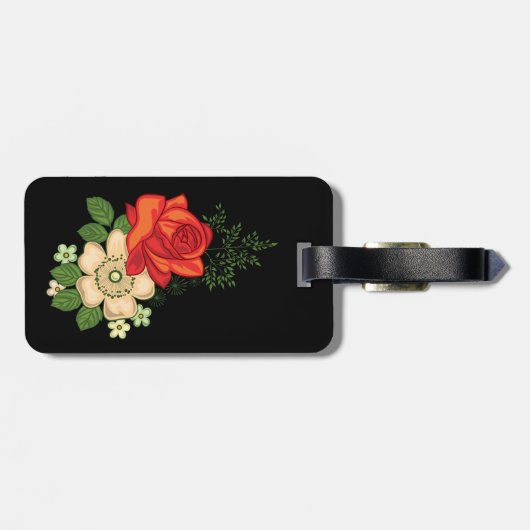 Red Rose en Daisies Black Achtergrond Bagagelabel (Achterkant horizontaal)