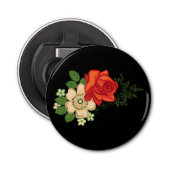 Red Rose en Daisies Black Achtergrond Button Flesopener (Voorkant)