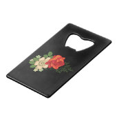 Red Rose en Daisies Black Achtergrond Creditkaart Flessenopener (Achterkant Gekanteld)