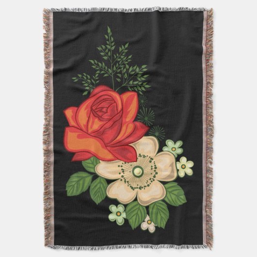 Red Rose en Daisies Black Achtergrond Deken (Voorkant Verticaal)