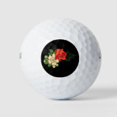 Red Rose en Daisies Black Achtergrond Golfballen (Voorkant)