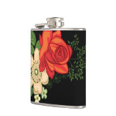 Red Rose en Daisies Black Achtergrond Heupfles (Links)