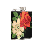 Red Rose en Daisies Black Achtergrond Heupfles (Rechts)