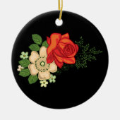 Red Rose en Daisies Black Achtergrond Keramisch Ornament (Voorkant)
