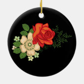 Red Rose en Daisies Black Achtergrond Keramisch Ornament (Achterkant)
