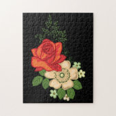 Red Rose en Daisies Black Achtergrond Legpuzzel (Verticaal)